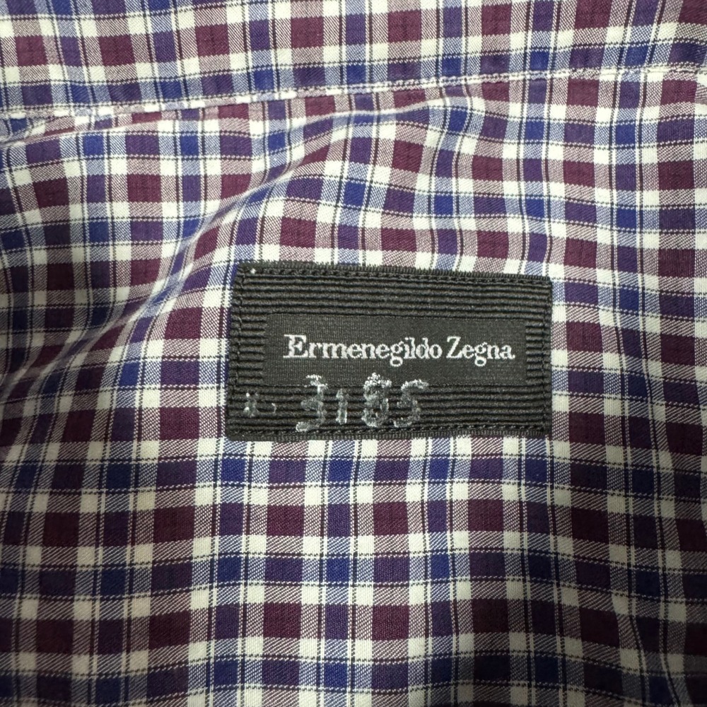 Ermenegildo Zegna Gingham Button Down Shirt Men's XL Burgundy Italy Cotton - Picture 5 of 9